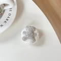 Detailed shot of a rhinestone bear accessory with white plush base and sparkling silver crystals - Plush Rhinestone Bear Shape / White