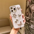 Dettaglio custodia iPhone in marmo bianco con fiocchi e cuori in metallo 3D - Diamante Rosa Cuore Fiore Farfalla / iPhone 7/8/SE 2020