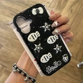 Zwart iPhone hoesje met 3D reliëf ster vis aardbei en strikje decoratie in stijl - Zilvergrijze Aardbei Vis Ster (Zwarte Groef) / iPhone 7/8/SE 2020