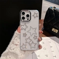 Transparente iPhone Hülle mit funkelnden Stern-Strasssteinen und silbernem Kameraschutz - Galvanisierter Rahmen – Strassbesetzter Sternenhimmel / iPhone 7/8/SE 2020