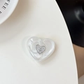 Macro di supporto per telefono a forma di cuore perlato con dettaglio cuore argento - Bianco Luccicante