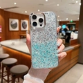 Mint green glitter gradient phone case with silver metal camera border for iPhone - Silver+Blue (Electroplated Frame High Flash Sequin Gradient) / iPhone 16e