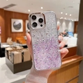 Glitter gradient iPhone case in silver and purple with a protective metal camera ring - Silver+Purple (Electroplated Frame High Flash Sequin Gradient) / iPhone 16e