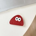 Detail of red leather phone socket with cartoon eyes and Mountain text embossing - Transparent Bracket-Leather Mountain (Eyes)-Wine Red