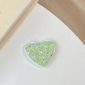 Close-up of heart-shaped folding mirror with vibrant green glitter sequins on white frame - Flip Heart Mirror - High Glitter / Light Green
