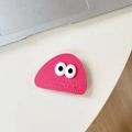 Macro shot of triangular pink leather phone grip with cartoon eyes and stitched edges - Transparent Bracket-Leather Mountain (Eyes)-Rose Red