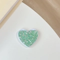 Close-up of heart-shaped folding mirror with mint green glitter and sequins finish - Flip Heart Mirror - High Glitter / Dark Green
