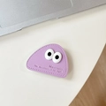 Close-up of lavender PU leather triangular phone grip with cute big eyes and stitching - Transparent Bracket-Leather Mountain (Eyes)-Purple