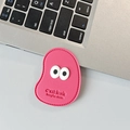 Pink lychee texture leather phone grip featuring cute 3D big eyes design on a laptop - Leather Mango (Big Eyes) / Rose Red