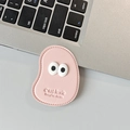 Pink leather phone grip with big eyes and c'est la Vie text on a silver keyboard - Leather Mango (Big Eyes) / Light Pink
