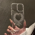 Coque iPhone transparente avec motif cœur en strass argentés pour un aspect luxe - Cadre Galvanisé-Strass Coeur Brillant