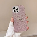 Luxury iPhone case with sparkling pink rhinestones and a large 3D silver crystal bow - iPhone XR / Pink Full Rhinestone Bow