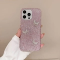 Glinsterend roze strass telefoonhoesje met zilveren vlinders voor iPhone 16 Pro - iPhone 7/8/SE 2020 / Roze (Volledige Diamant Vlinder)