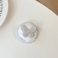 Sparkling crystal butterfly phone grip with rhinestones on soft white faux fur padding - Plush Rhinestone Butterfly / White
