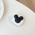 Detail of Mickey-shaped rhinestones and white plush on acrylic phone grip stand - Plush Rhinestone Mouse Head Shape / Black