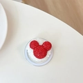 Detail of red rhinestone cartoon silhouette phone socket with white plush padding - Plush Rhinestone Mouse Head Shape / Red