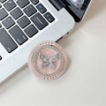 Detail der rosa Magnethalterung mit silbernem Strass Schmetterling und Gift For You Text - Edelstein Schmetterling - Pink / Magnetisch - Strass Perlmutt