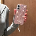 Luxurious pink rhinestone iPhone case with elegant bow pendant and teardrop pearl charms - Rhinestone Pearl Bowknot Pendant / Pink / iPhone 7/8/SE 2020