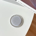 Detail view of the silver glitter phone grip with double-row rhinestone inlay and white base - Gemstone Glitter Magnetic - White