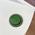 Macro view of green glitter MagSafe ring holder with double rhinestone borders - Gemstone Glitter Magnetic - Light Green