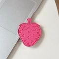 Pink leather strawberry folding cell phone grip stand with textured stitching detail - Rose Red