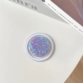 Detail of white MagSafe phone grip filled with purple heart-shaped sequins and glitter - Magnetic Drip Heart-Purple