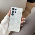 Detail of pearlescent Samsung S24 Ultra case with 3D hearts and flowing glitter texture - Samsung A14 / Iridescent Double Hearts