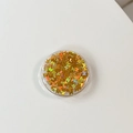 Round phone grip featuring vibrant holographic butterfly sequins in a clear casing - Gradient Butterfly - Laser Gold