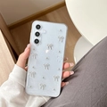 Glitter light blue case for Samsung S25 Ultra with 3D silver bows and sparkling finish - Silver Bead Small Bowknot / Samsung A14