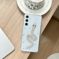 Detail of glitter phone case with silver diamond snake and rivet accents for Samsung S25 - Silver Bead Rhinestone Snake / Samsung A14