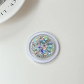 Macro shot of colorful holographic butterfly sequins in a circular storage container - Laser Silver