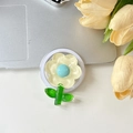 Détail d'un support de téléphone en forme de fleur avec une base transparente - Magnétique-Fleur de Cristal à Feuilles Vertes-Jaune