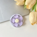 Gros plan d'un support de téléphone fleur violette avec pétales translucides et base blanche - Magnétique-Fleur en Cristal-Violet