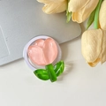 Détail du support de téléphone tulipe en résine rose avec tige verte sur bureau blanc - Magnétique-Tulipe en Cristal-Rose