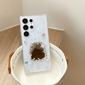 Close-up of glitter phone case for Samsung S25 Ultra with mirror and colorful heart gems - Square Mirror / Samsung A14