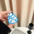 Close-up of My Melody cartoon mirror phone grip stand held by hand on beige background - Line Beauty Mirror (Style A) / Blue