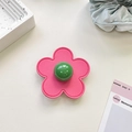 Detail of pink floral phone grip with green bead center on a white leather background - (Clear Stand) 3D Leather Flower - Rose Red