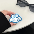 Close-up of cute cartoon phone grip with blue bow being held against a white background - White Bracket-Style B Line Beauty Mirror / Blue