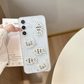 Detail of 3D cat and fish charms on glitter phone case for Samsung S25 Ultra - Samsung A17 / Meteor Drip Glue - Polka Dot Cat Fish