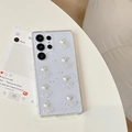 Λεπτομέρεια θήκης Samsung S23 Ultra με glitter, τρισδιάστατες πέρλες και φιόγκο - Σταγόνα Κόλλας Έναστρου Ουρανού-Καρδιά με Φιόγκο / Samsung A14