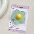 Detailed view of handmade light green leather flower phone grip with stitching details - (Magnetic) 3D Leather Flower - Green
