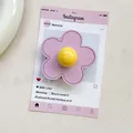 Macro detail of purple flower phone grip with stitching and a yellow center bead - (Magnetic) 3D Leather Flower - Purple