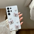 Detailed macro view of 3D butterfly and white rose decorations on glitter phone case - Ultra-thin Starry Epoxy Rose Simulation Butterfly / Purple Pink / Samsung A27-5G (Thickened Case)