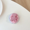 Pink rhinestone bear phone socket with plush fur detailing and transparent base - Plush Rhinestone Bear / Pink