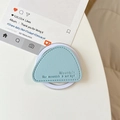 Detail of light blue triangular leather phone socket with mountain print and white stitching - Blue