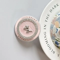Detailed close-up of pink heart-shaped phone grip with silver rose relief and rhinestones - Little Rose - Pink