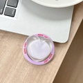 Macro view of heart-shaped phone grip with Good Luck text on a purple base - Magnetic Sandwich Heart / Purple