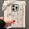 Coque iPhone pailletée avec breloques fraises 3D roses et décorations de perles en métal - Cadre Galvanisé-Colle Pailletée Blanche-Perle Argentée Dégradé Fraise / iPhone 7/8/SE 2020