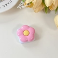 Pink flower pop-up phone grip and mirror stand in light purple square base - Light Rose