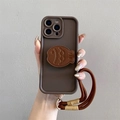 Bruine lederen Taiyaki hoesje voor iPhone 16 Pro Max met gevlochten crossbody koord - Bruin-Met kort touw / iPhone 7/8/SE 2020